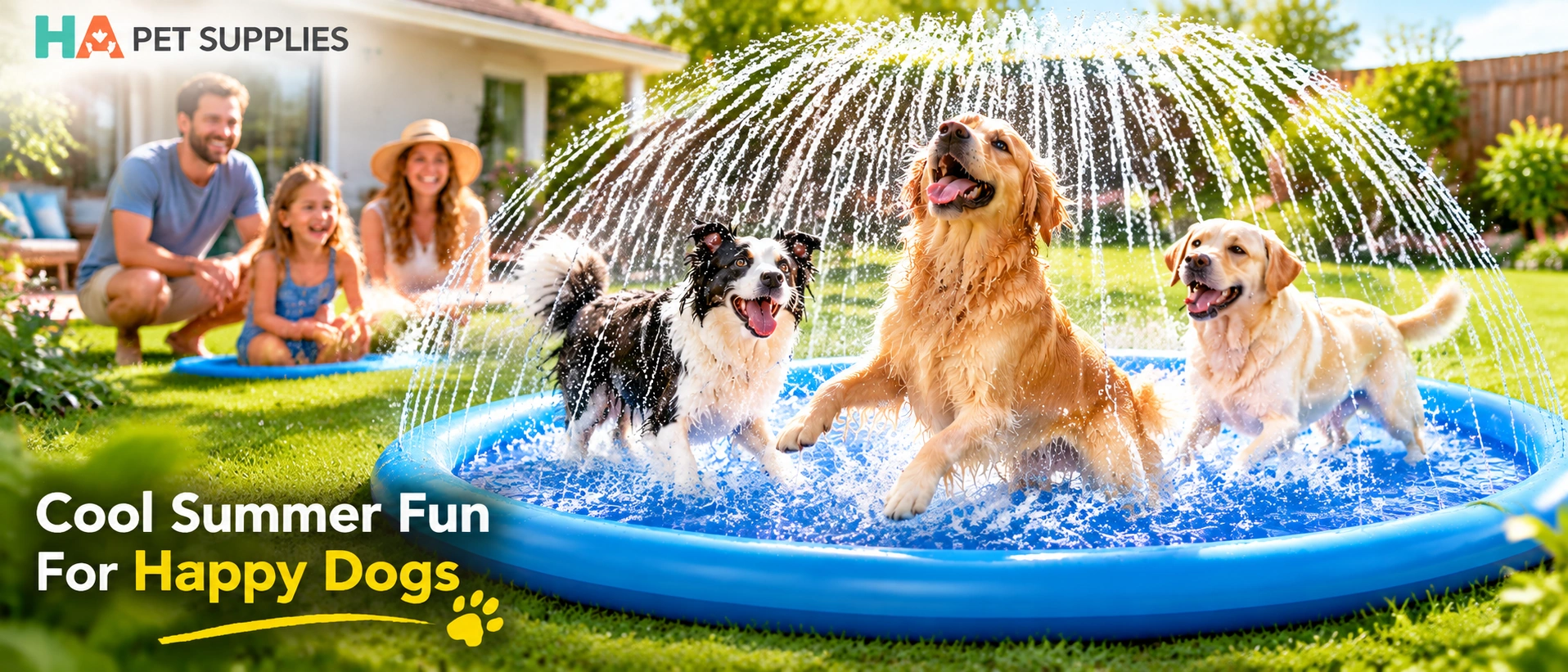 Dog Splash Pad with happy dogs playing outdoors in summer water