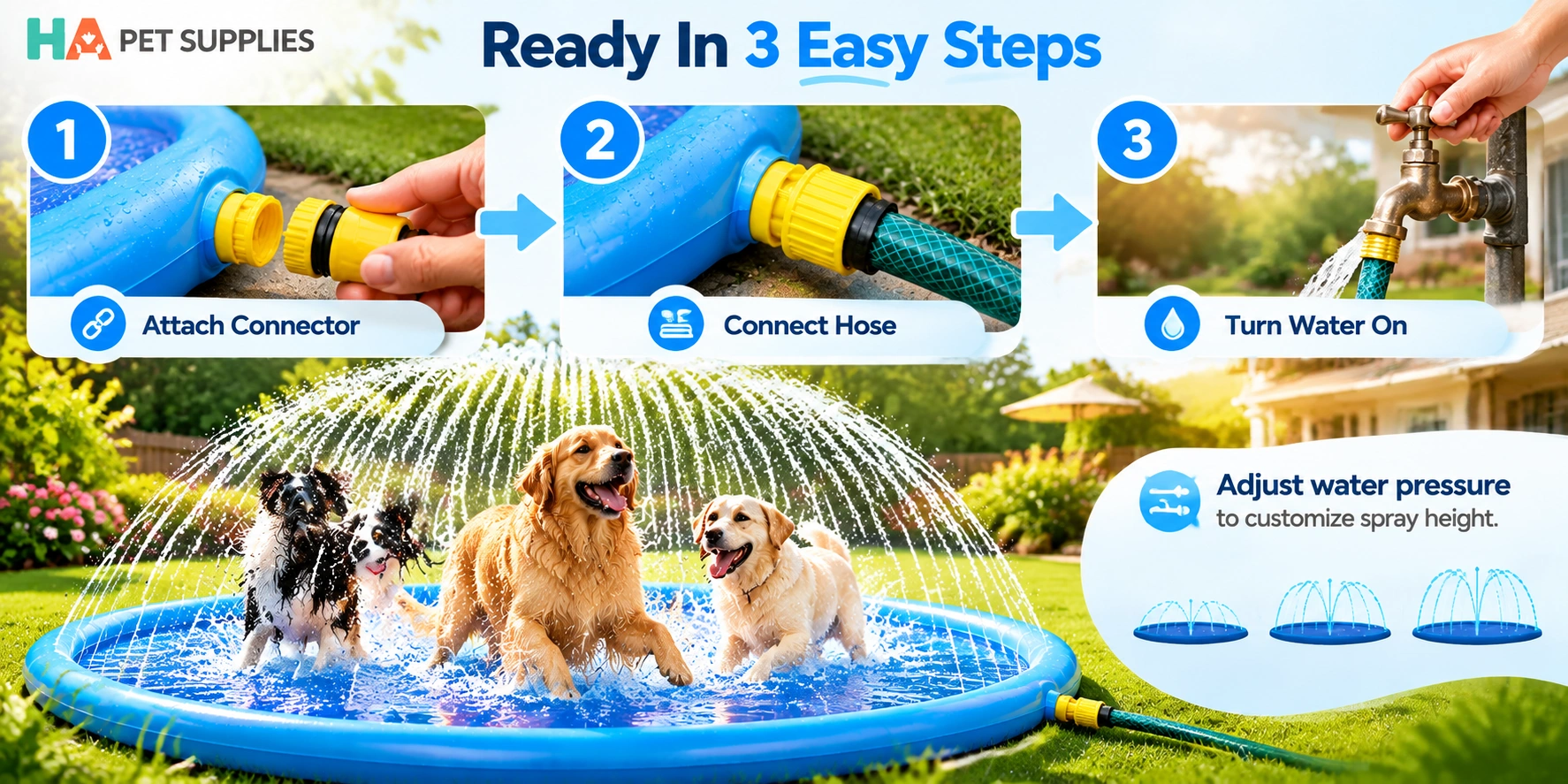 How to setup HA PET SUPPLIES Dog Splash Pad with hose connection