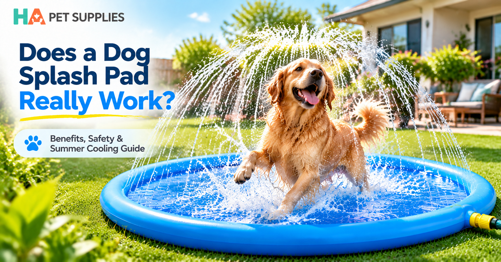 Dog splash pad benefits and safety guide showing dogs enjoying summer water play