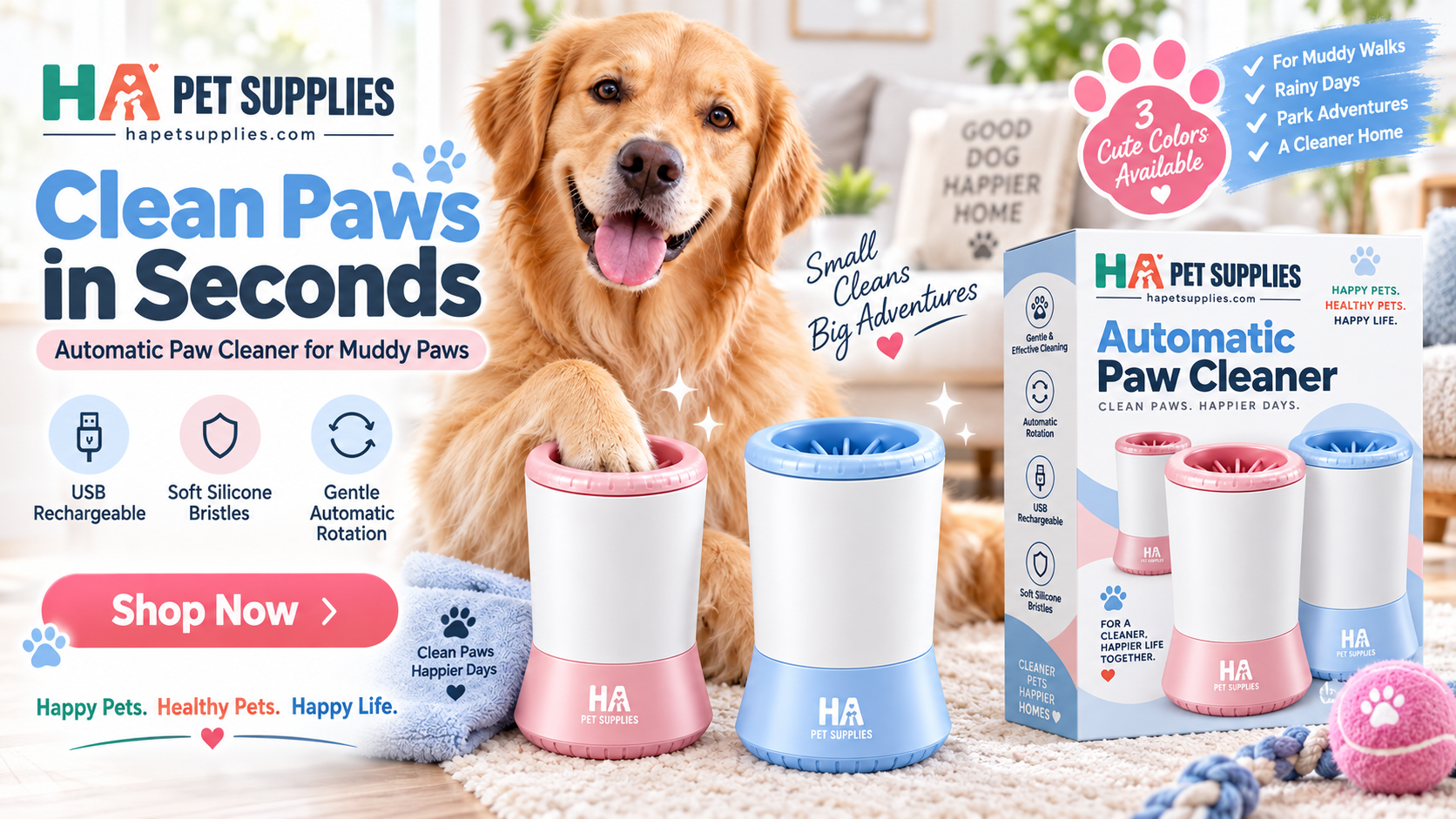 Automatic dog paw cleaner hapetsupplies marketing pic
