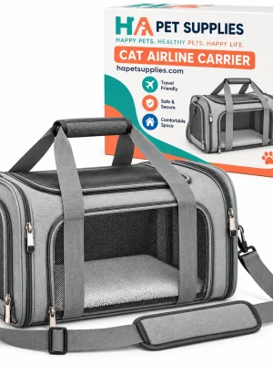 HA Pet Supplies grey cat airline carrier with mesh ventilation