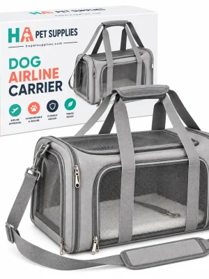 HA Pet Supplies dog airline carrier with mesh ventilation