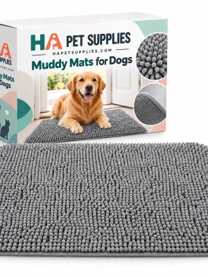 Grey muddy mat for dogs with absorbent microfiber surface