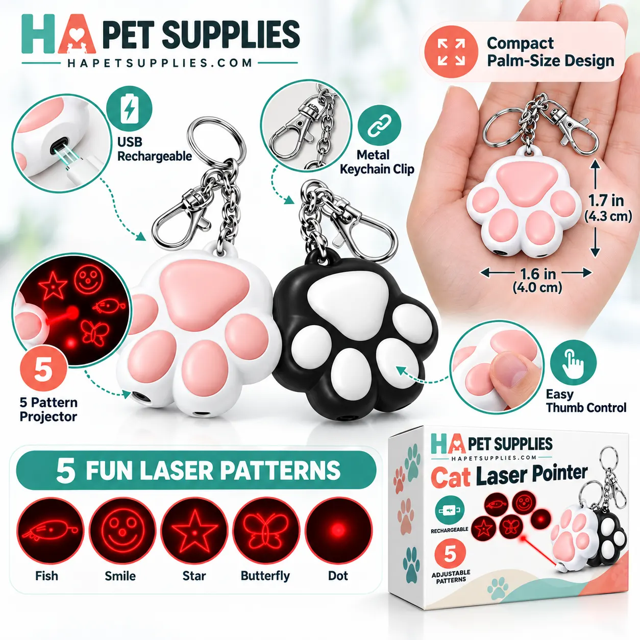 Rechargeable cat laser pointer with five projection patterns