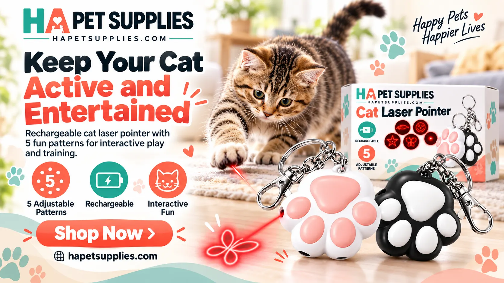 Cat playing with rechargeable paw shaped laser pointer