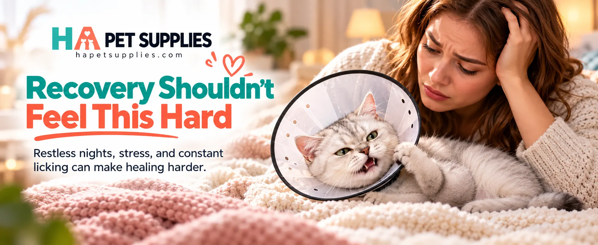 Cat recovery collar after surgery showing discomfort with a plastic cone