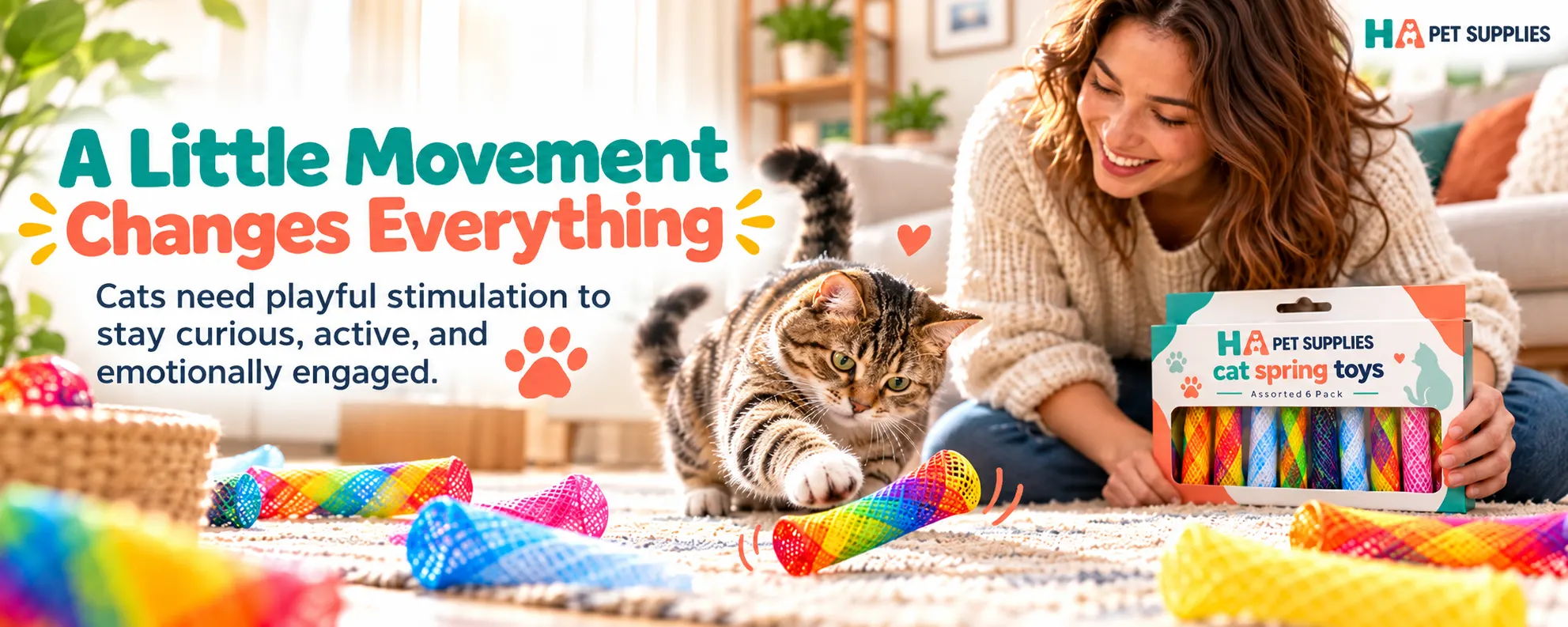 Colorful cat spring toys for active indoor play