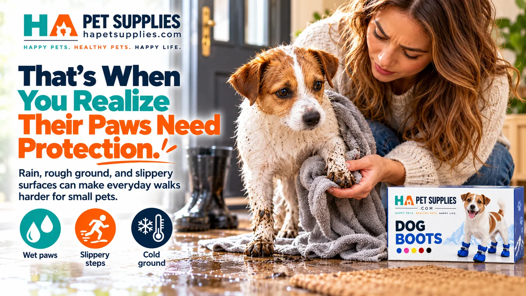 Dog paw protection after rainy outdoor walks