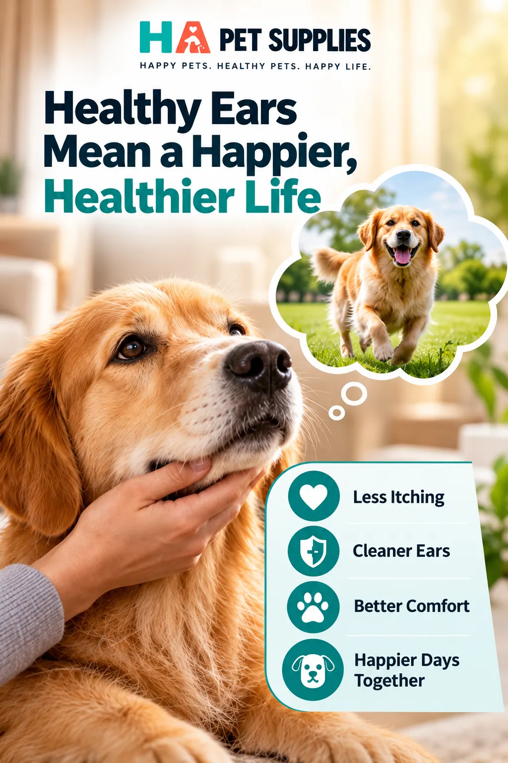 Golden Retriever enjoying comfortable healthy ears