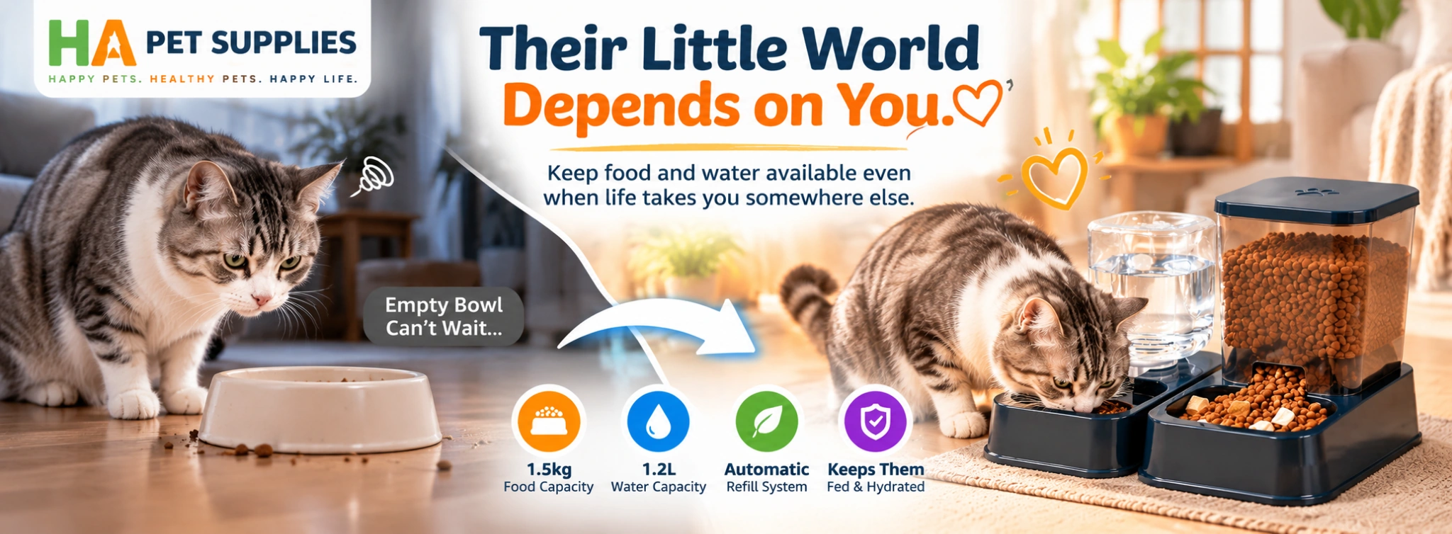 Automatic cat feeder with food and water dispenser