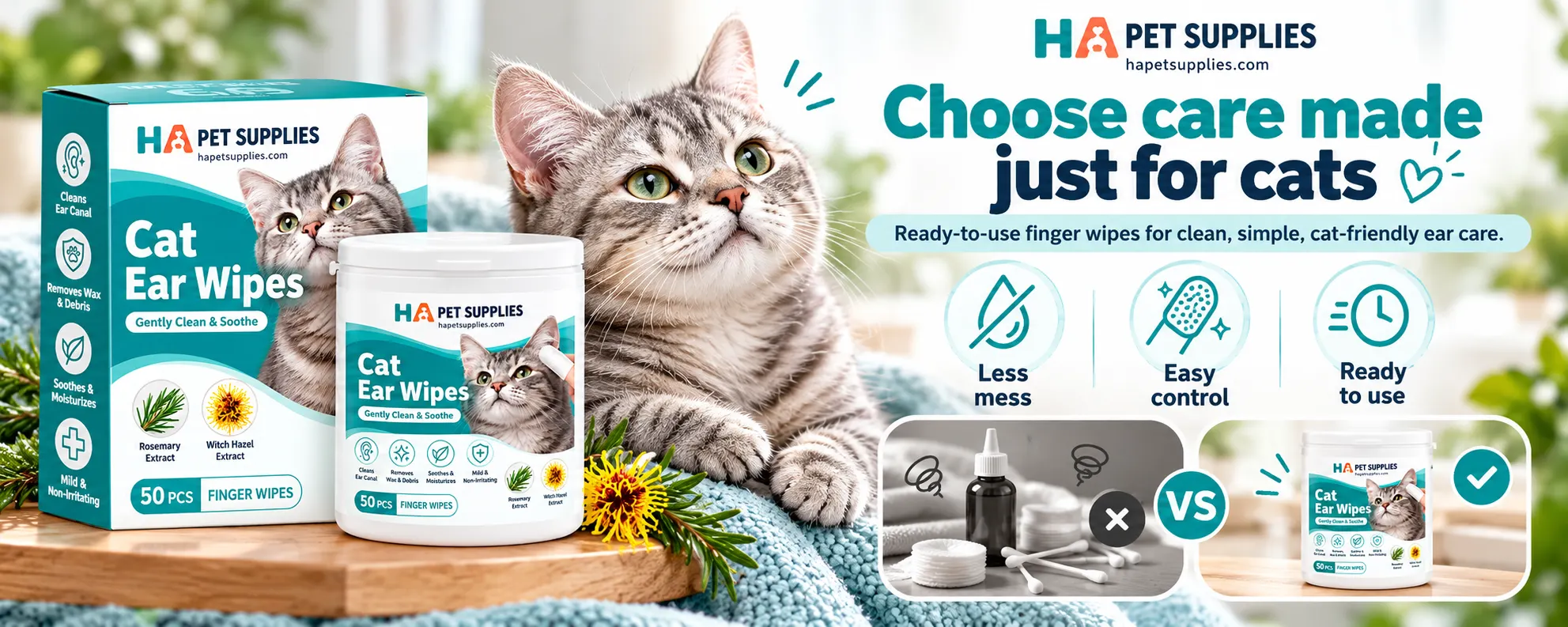 HA cat ear wipes compared with traditional ear cleaners
