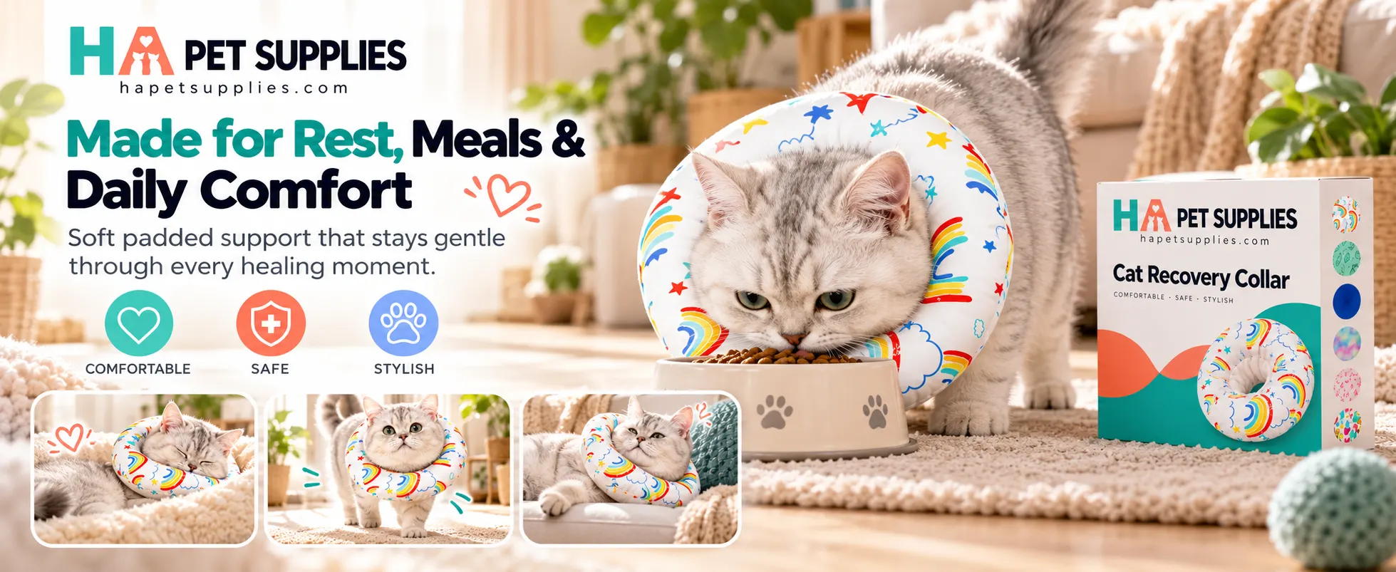 Cat recovery collar allowing a cat to eat from a food bowl