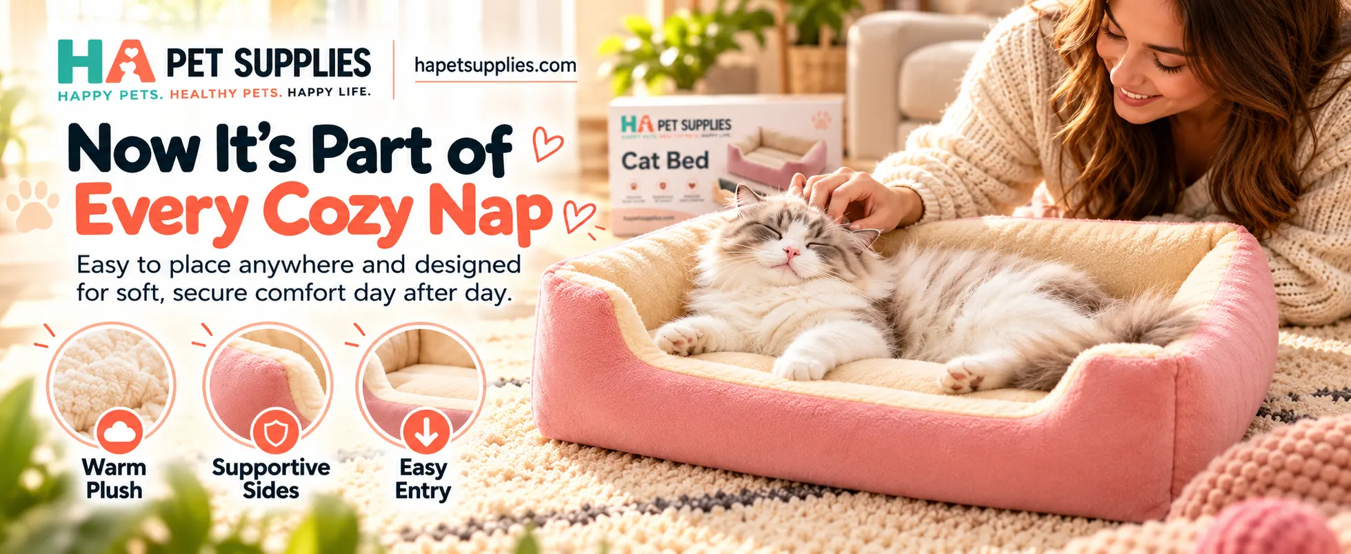 Cat sleeping comfortably inside soft cushion bed