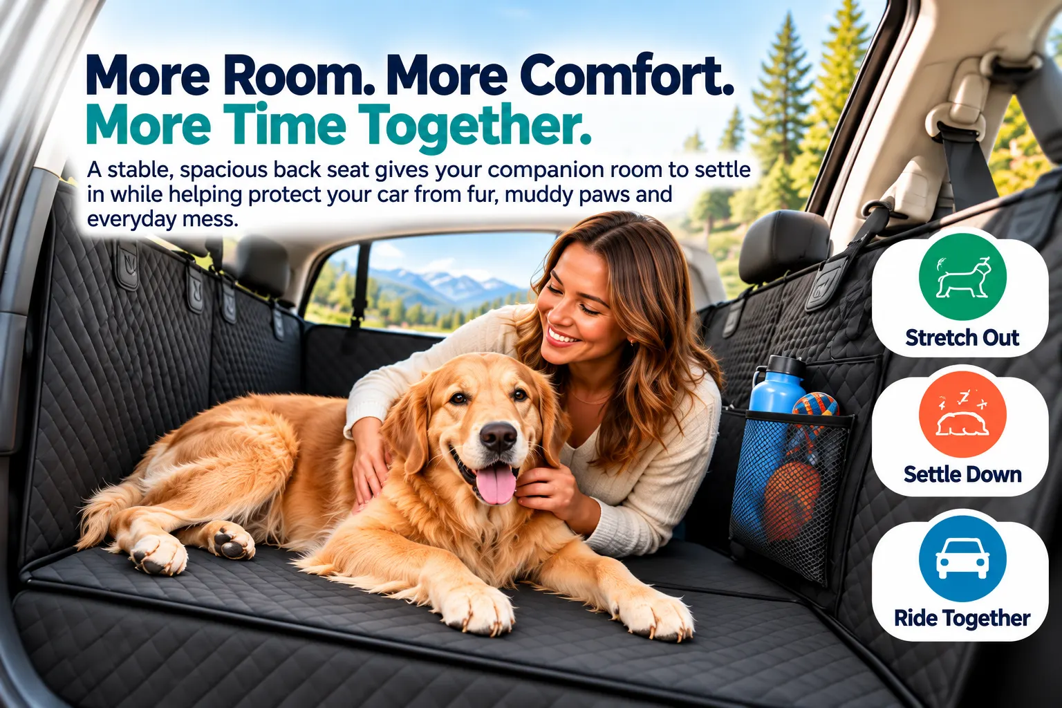 dog car seat extender providing spacious back seat travel area