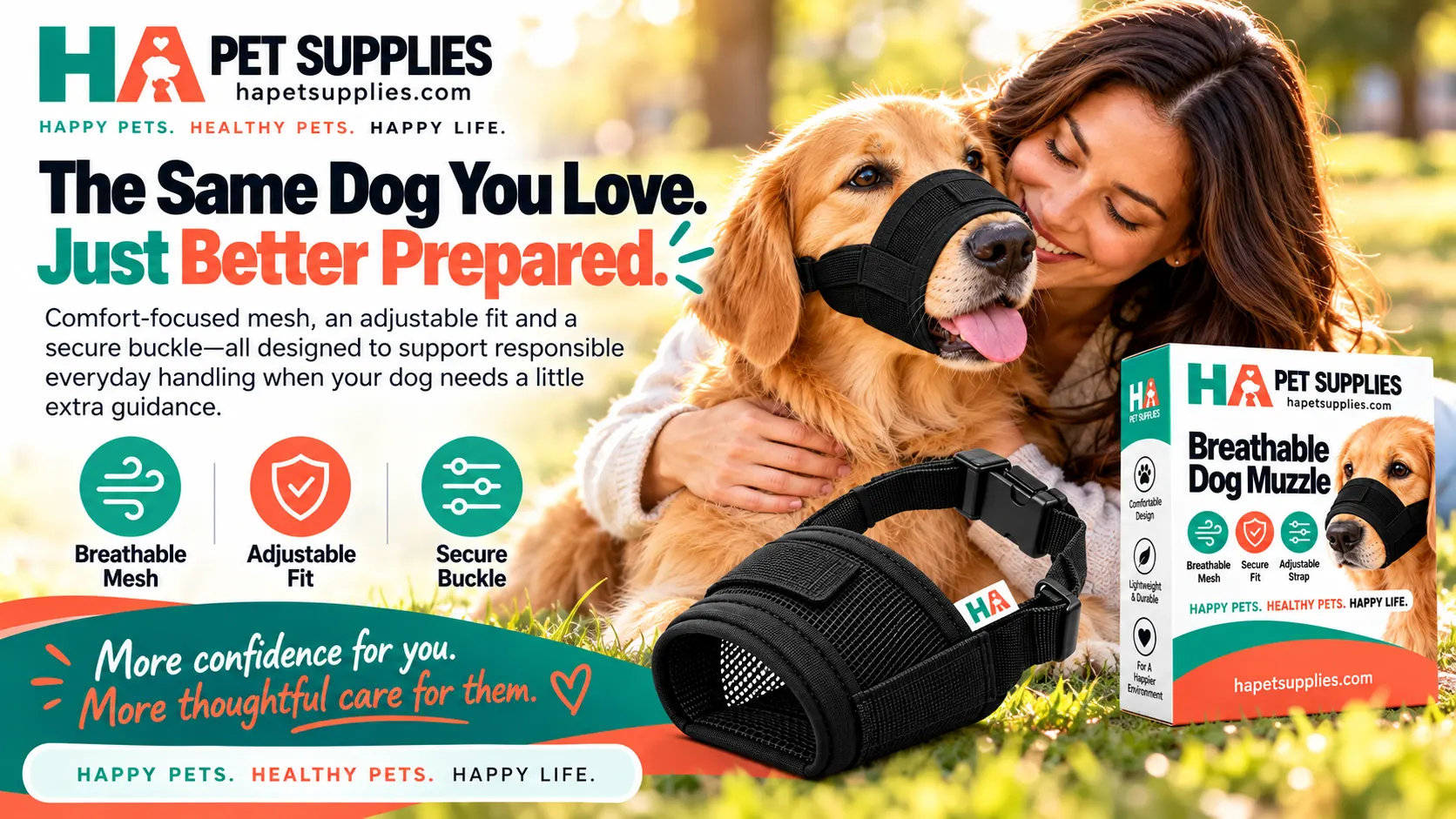 HA Pet Supplies breathable dog muzzle with adjustable secure fit