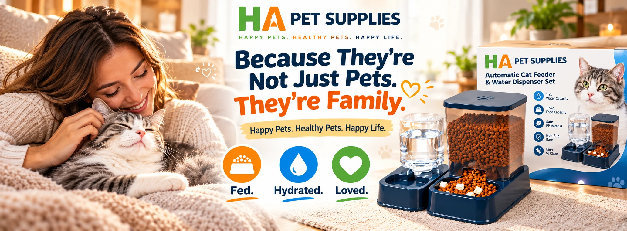 HA Pet Supplies automatic cat feeder and water dispenser