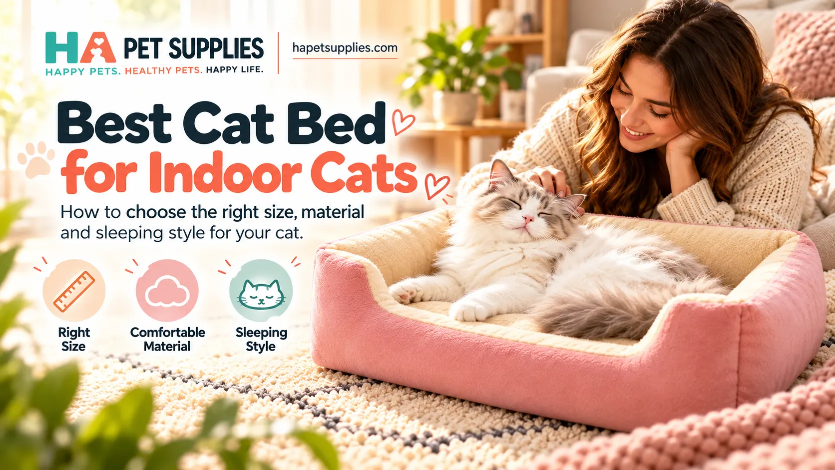 Best cat bed for indoor cats with fluffy cat resting in pink plush bed