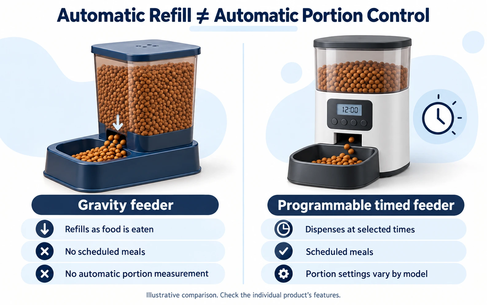 Gravity vs timed automatic cat feeder comparison for scheduled and refill feeding