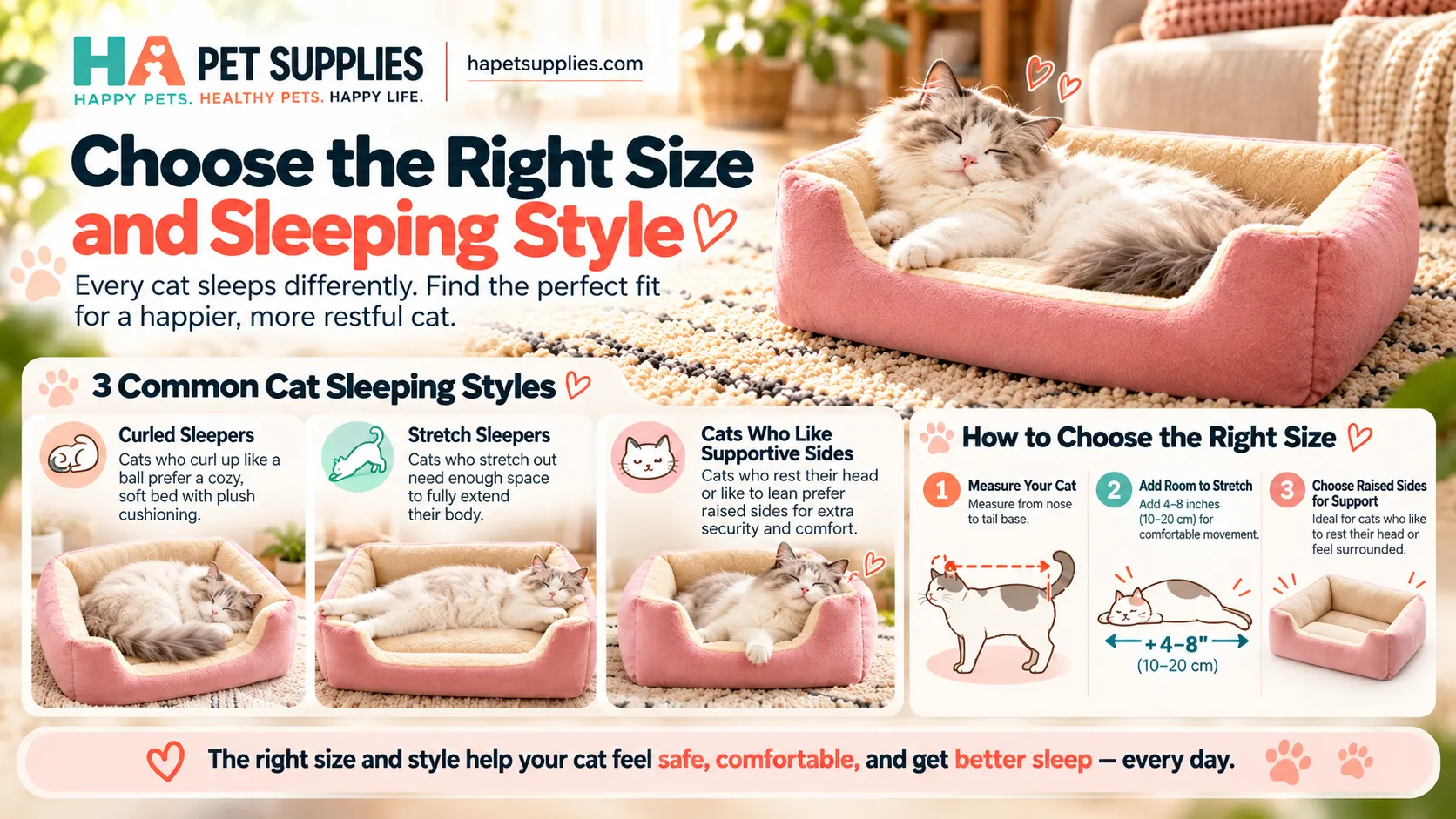 Best cat bed for indoor cats size and sleeping style infographic