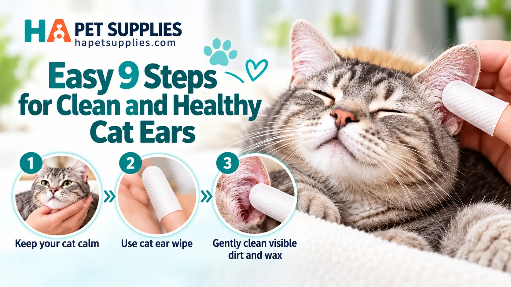Safe steps to clean cat ears using finger wipes