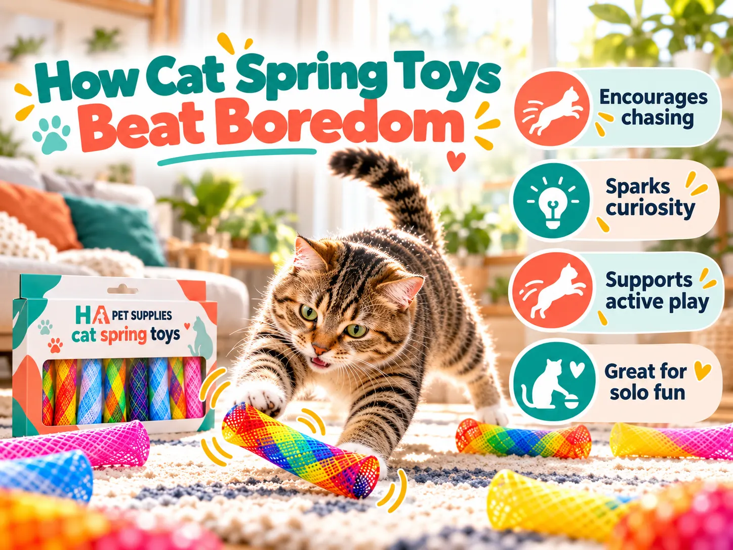 Best cat toys for bored indoor cats with colorful spring toys