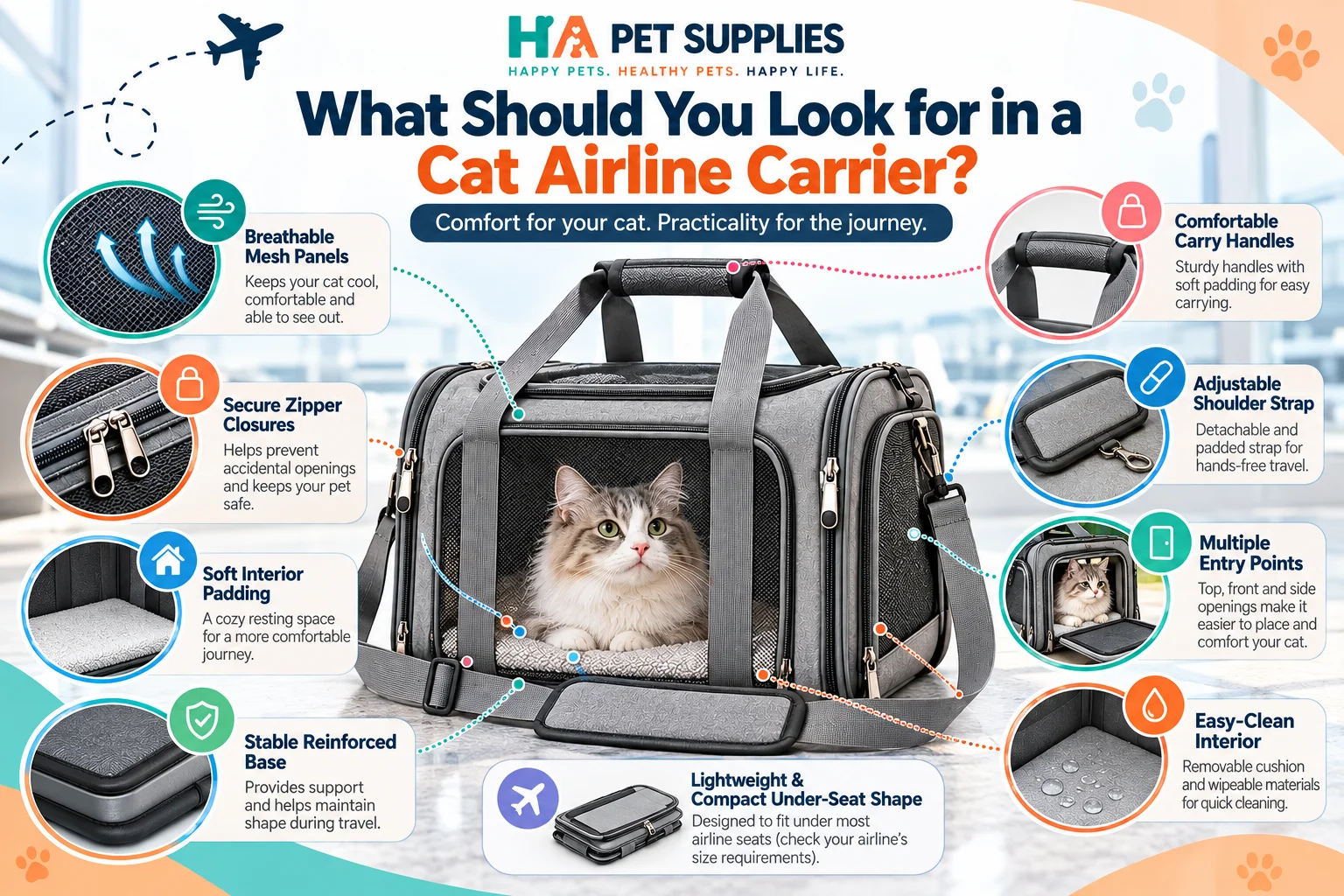 cat airline carrier breathable mesh secure travel features