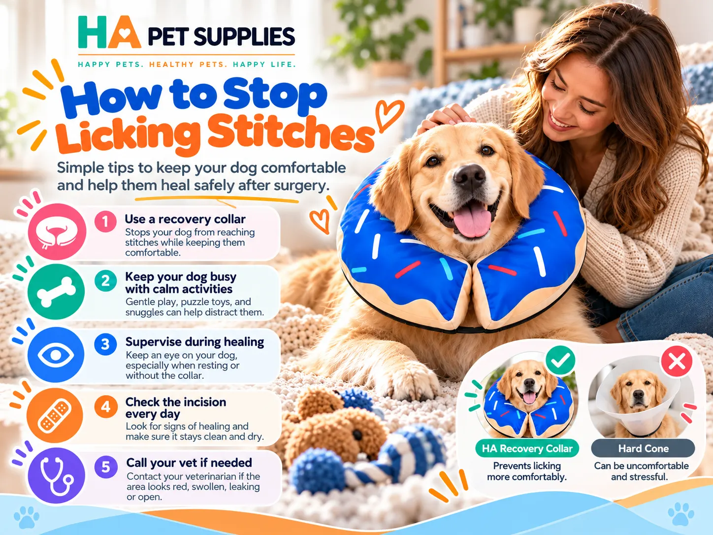 Dog recovery collar helping prevent licking stitches