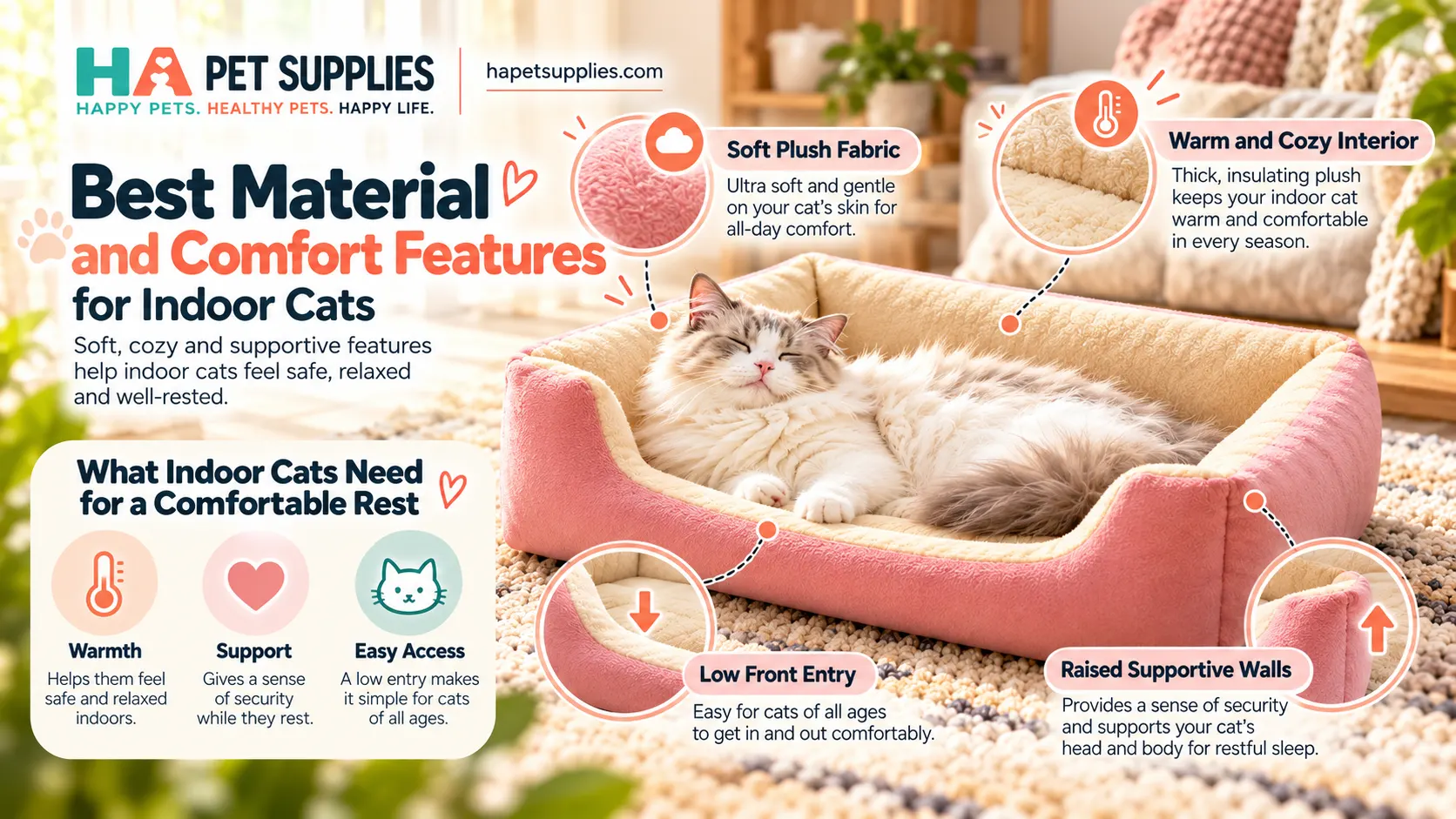 Best cat bed for indoor cats with soft pink plush cushioning and raised sides
