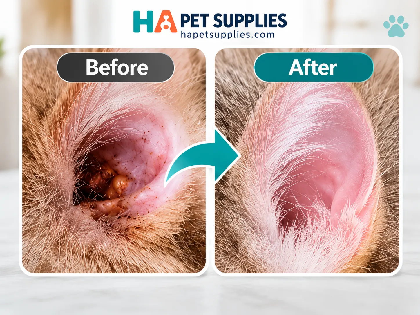 Cat ear wax before and after gentle outer ear cleaning