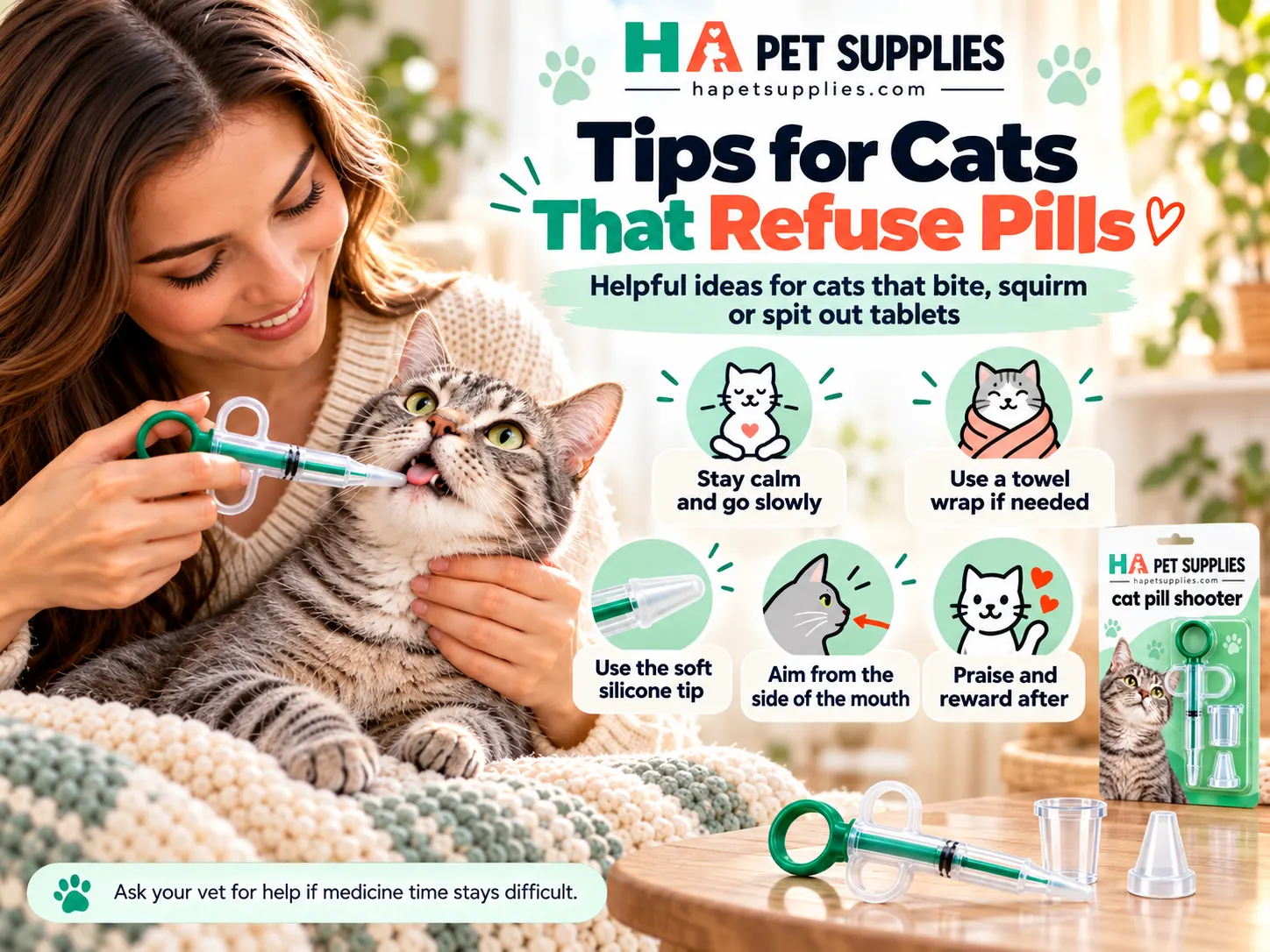 How to give a cat a pill when it refuses medicine using gentle handling