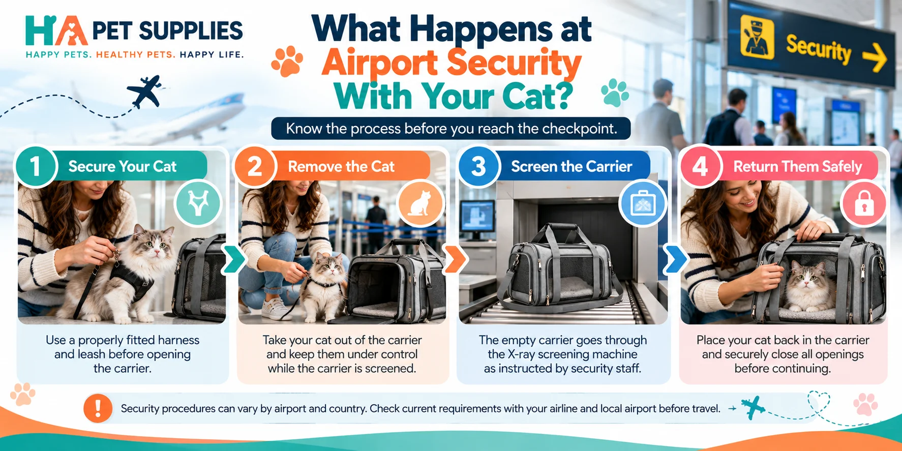 flying with a cat airport security carrier screening steps