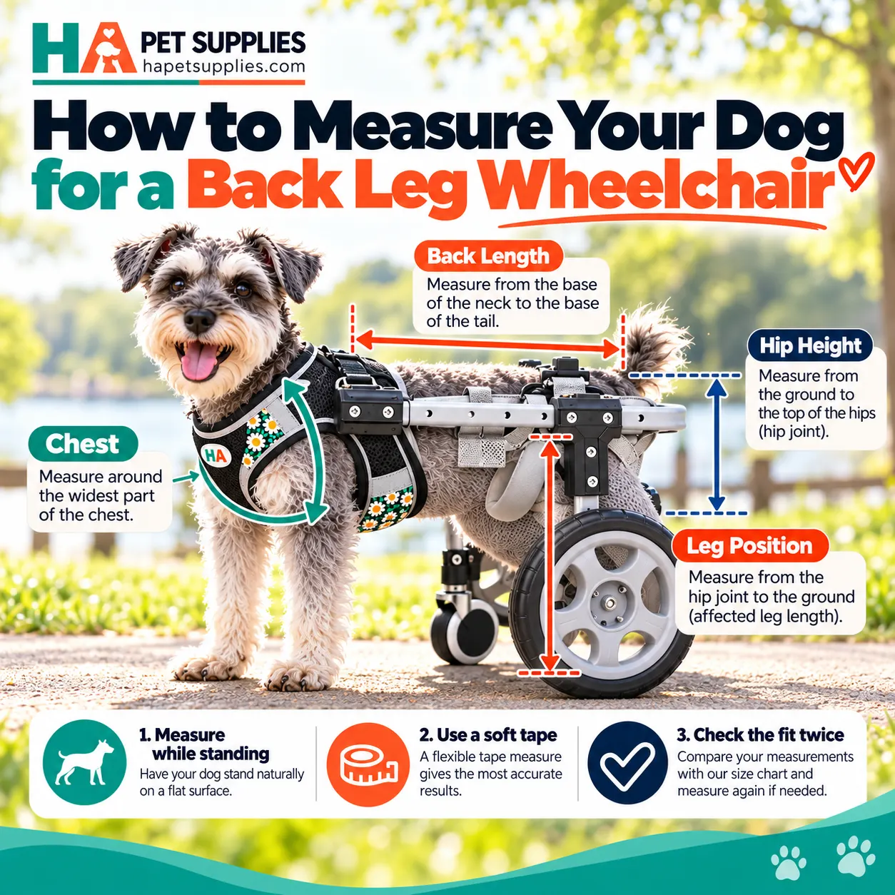 Dog wheelchair for back legs measurement guide