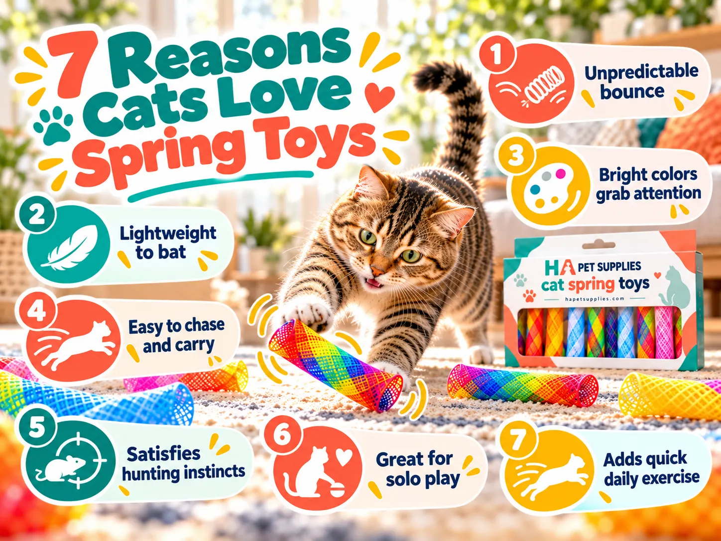 Cat spring toys showing seven reasons cats enjoy active play