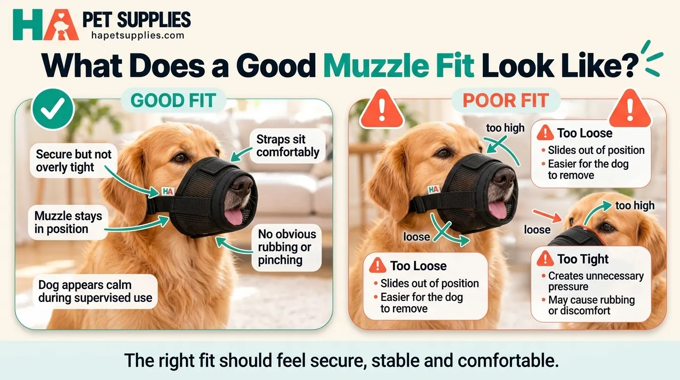 How should a dog muzzle fit good fit versus poor fit comparison