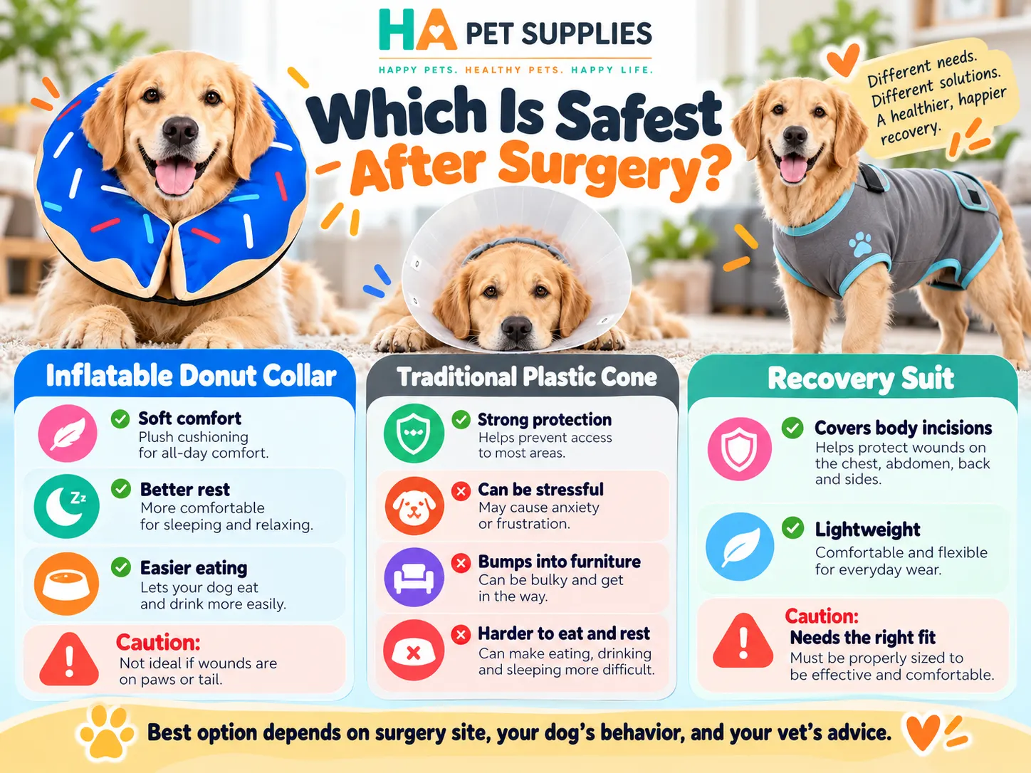 Safest dog recovery collar options after surgery compared