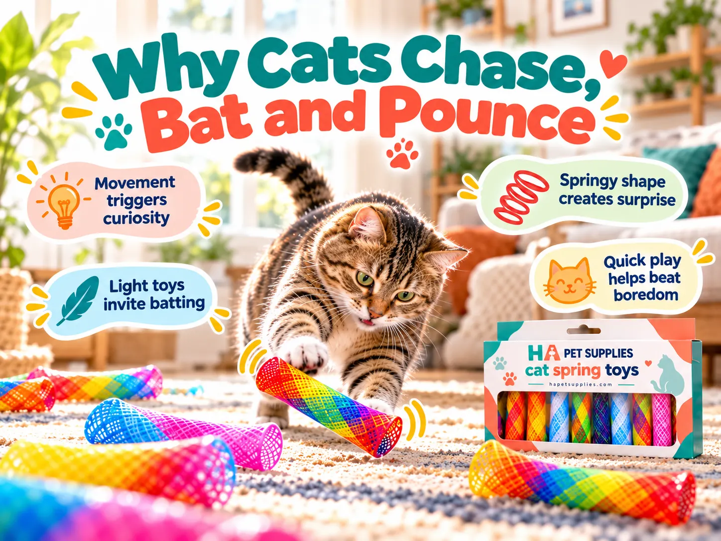 Cat spring toys encouraging curious cats to bat and chase