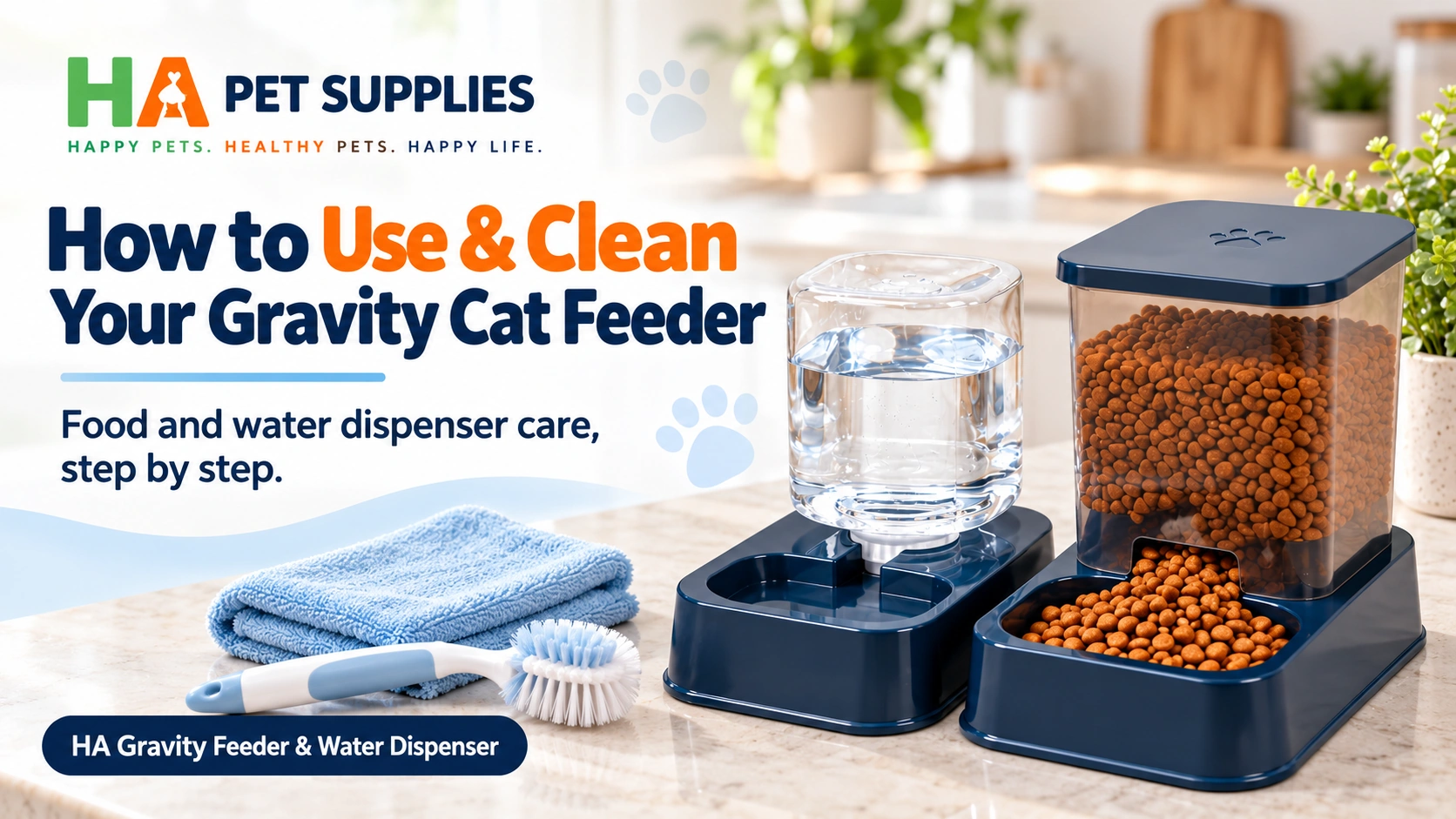 Gravity cat feeder and water dispenser cleaning essentials