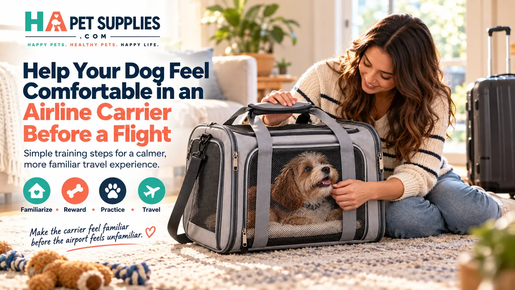 How to get a dog comfortable in an airline carrier before a flight