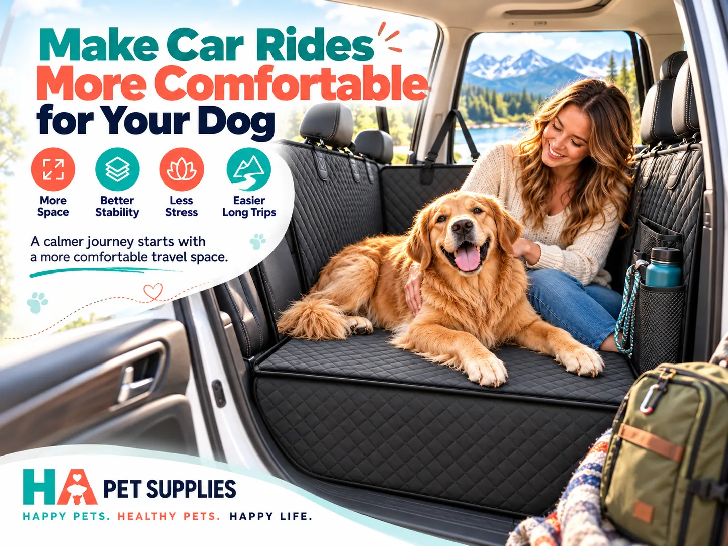 dog car travel comfort with dog seat extender and relaxed dog