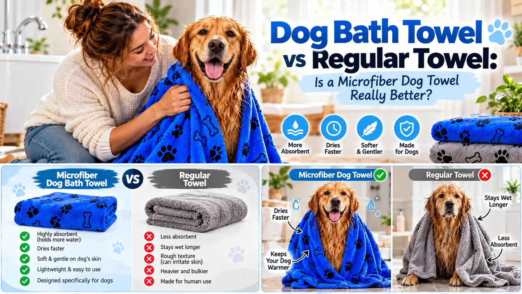 dog bath towel vs regular towel microfiber drying comparison