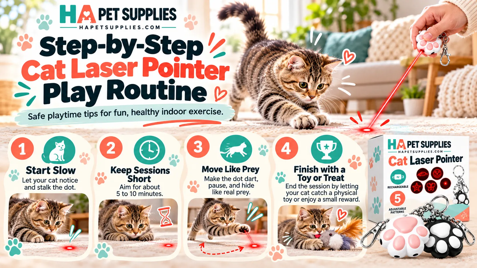 how to use a cat laser pointer with a four step prey play routine