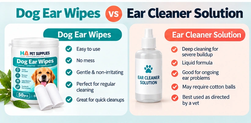 Dog ear wipes vs ear cleaner solution comparison