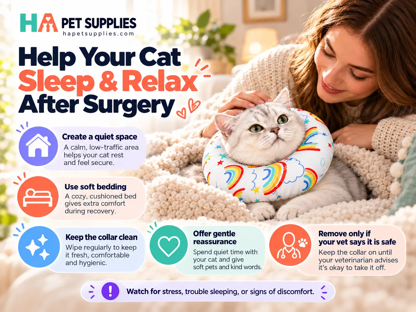Cat hates recovery collar sleeping comfortably after surgery