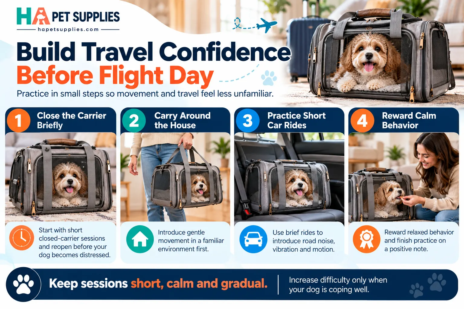 Dog airline carrier training steps to build confidence before flying