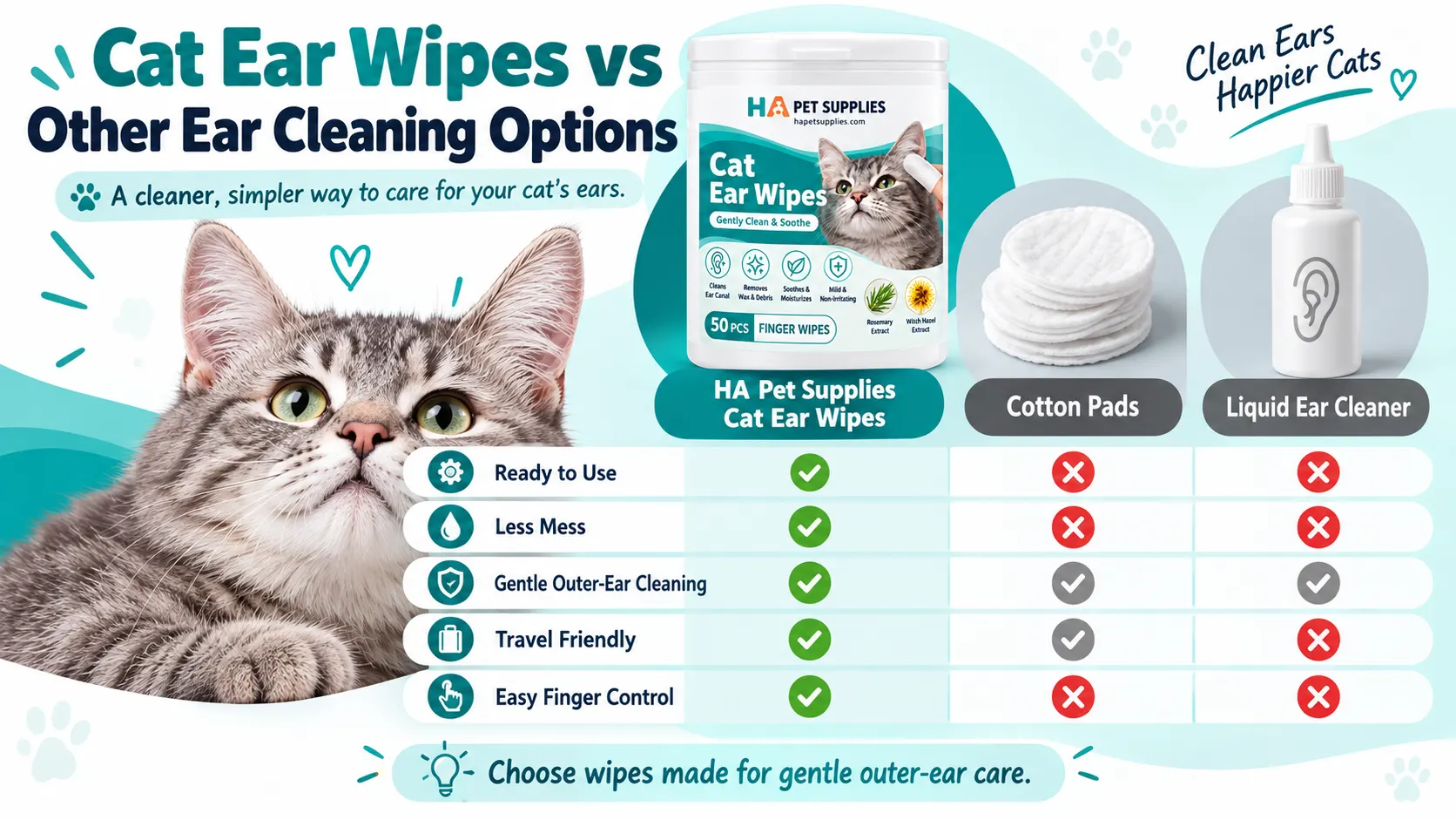 Cat ear wipes vs cotton pads and liquid ear cleaner