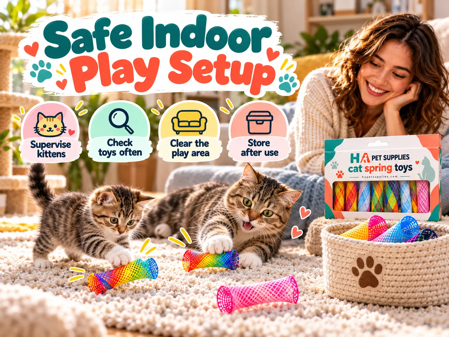 Are cat spring toys safe for two cats during supervised indoor play