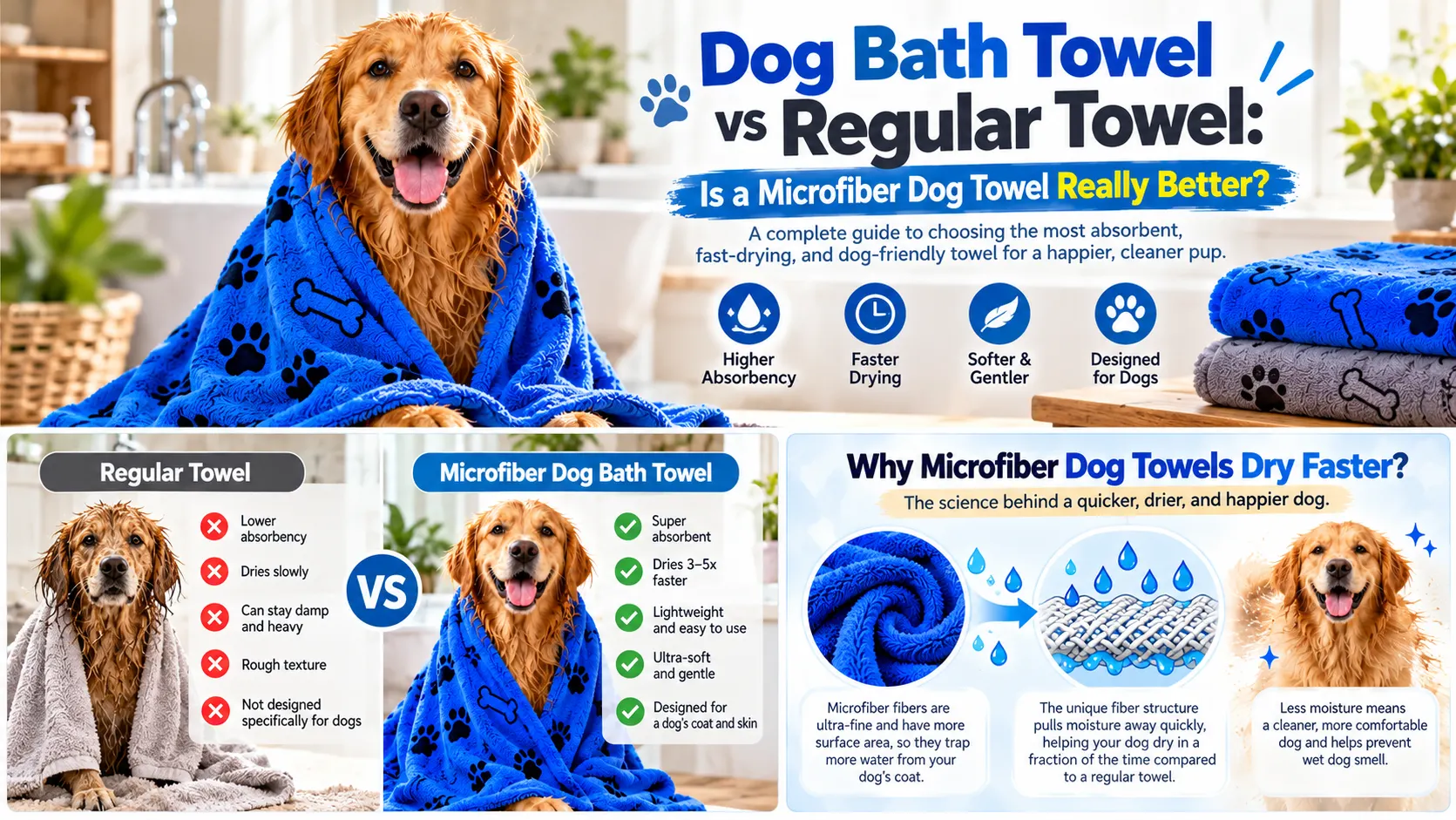 dog bath towel vs regular towel for faster comfortable dog drying