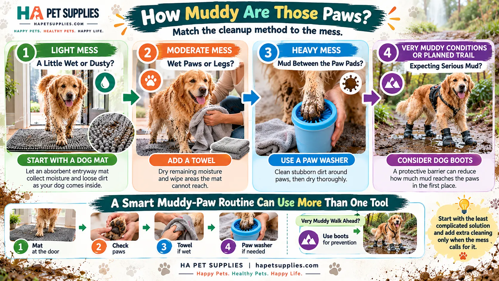 muddy dog paws after walks cleanup guide for light moderate and heavy mud